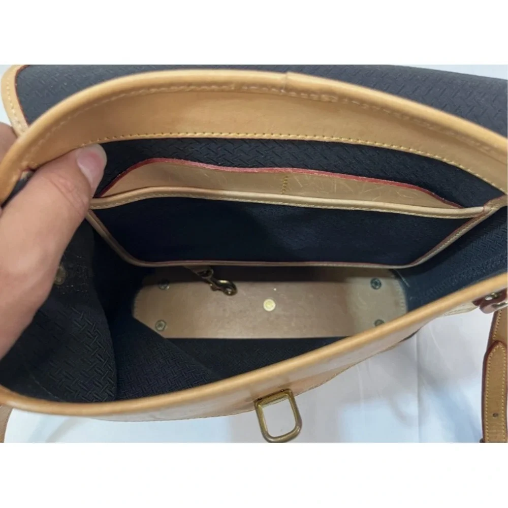 Dooney & Bourke Black Canvas/ Light Tan Leather Medium Flap Crossbody Bag Purse